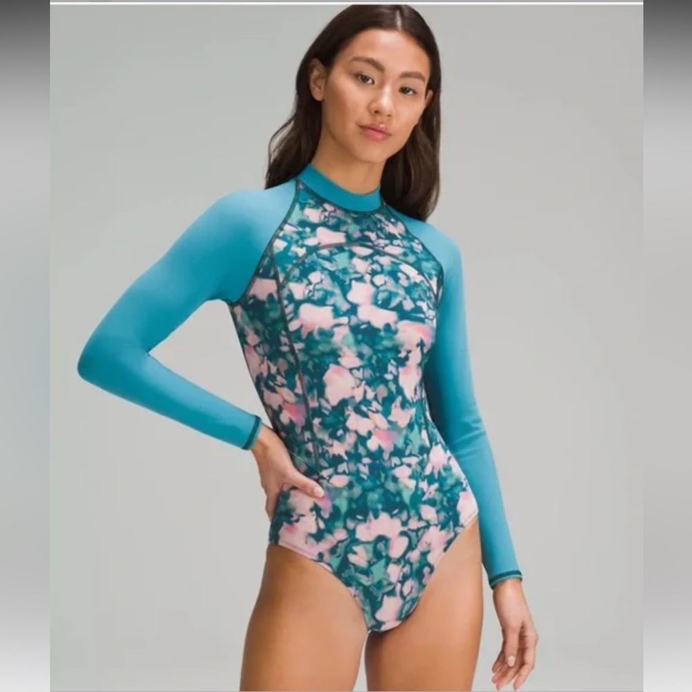 lululemon athletica Teal and Pink Floral One Piece Swimsuit